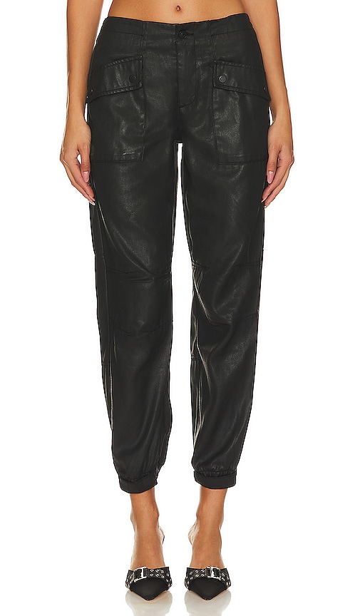 Allsaints Womens Black Val High-rise Tapered Coated Woven Trousers