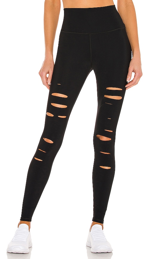 alo High Waist Ripped Warrior Legging in Black