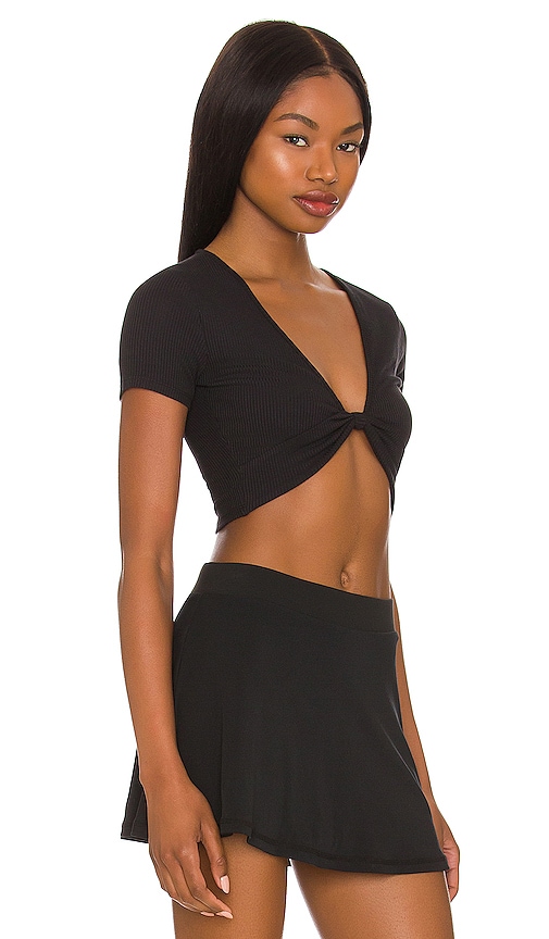 Shop Alo Yoga Ribbed Knotty Short Sleeve In Black