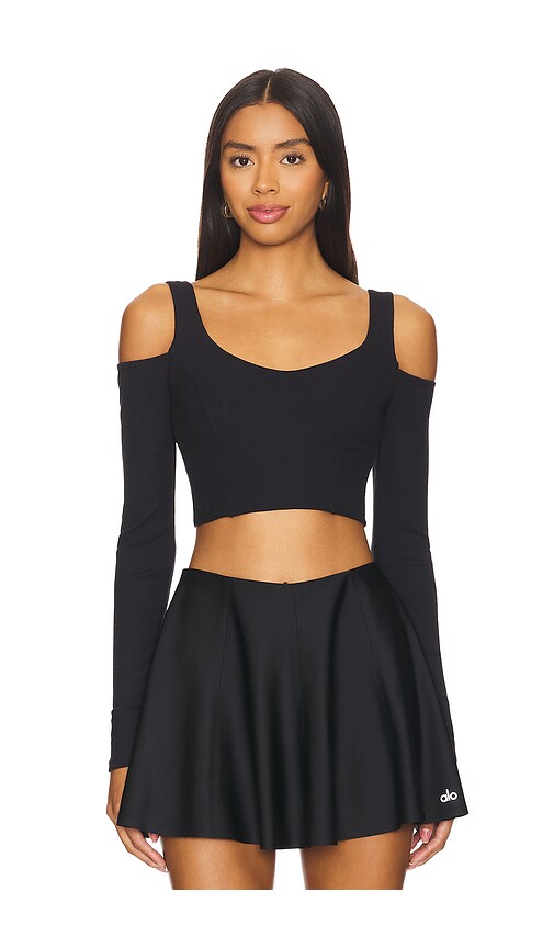 alo Ribbed Butterfly Cropped Long Sleeve - Black | REVOLVE