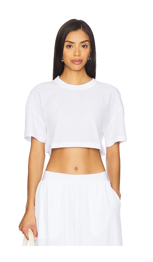 関税負担なし◆ALO Yoga◆Mesh Cropped Mirage Tシャツ ロゴ Mesh Cropped Mirage Tee - White | Alo Yoga