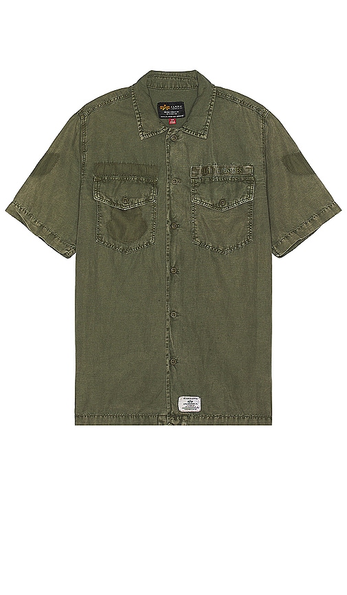 Shop Alpha Industries Short Sleeve Washed Fatigue Shirt Jacket In Og-107 Green