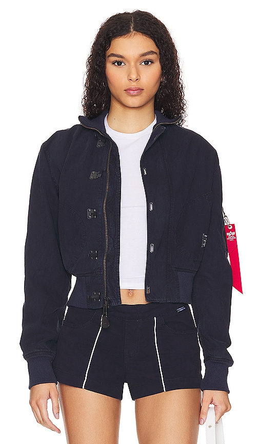 Shop Alpha Industries Us Navy Cropped Jacket In 复古蓝