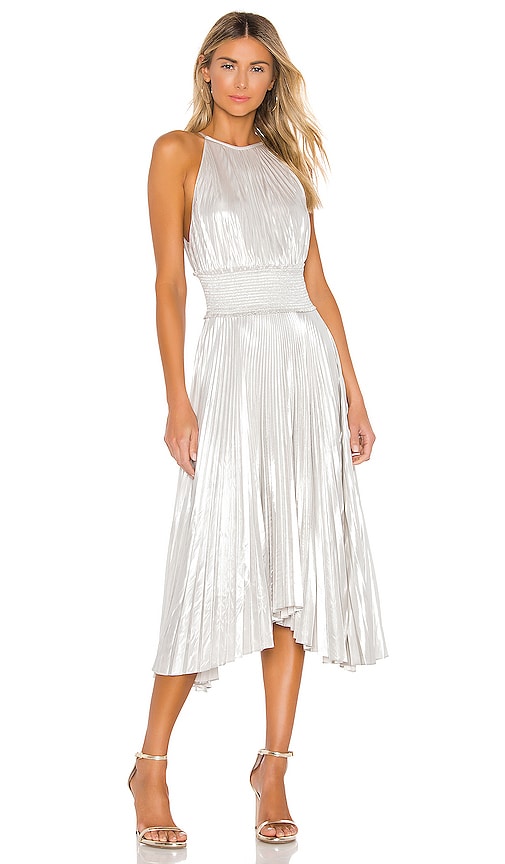 alc renzo metallic pleated dress