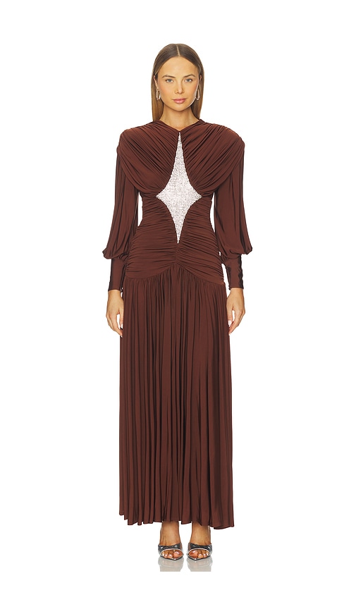 brown ruched midi dress Taupe Floral Off Shoulder Long Sleeve Maternity Maxi Dress – PinkBlush main image 1