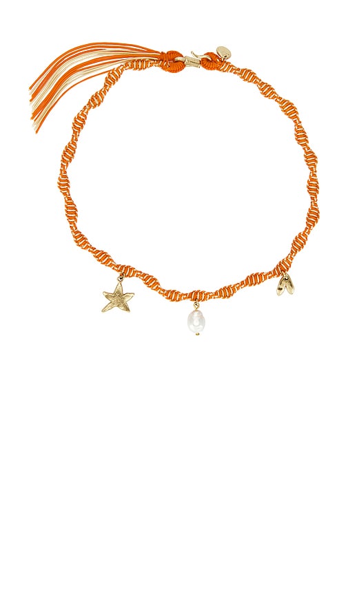 Calypso Macrame Charm Necklace in Orange.