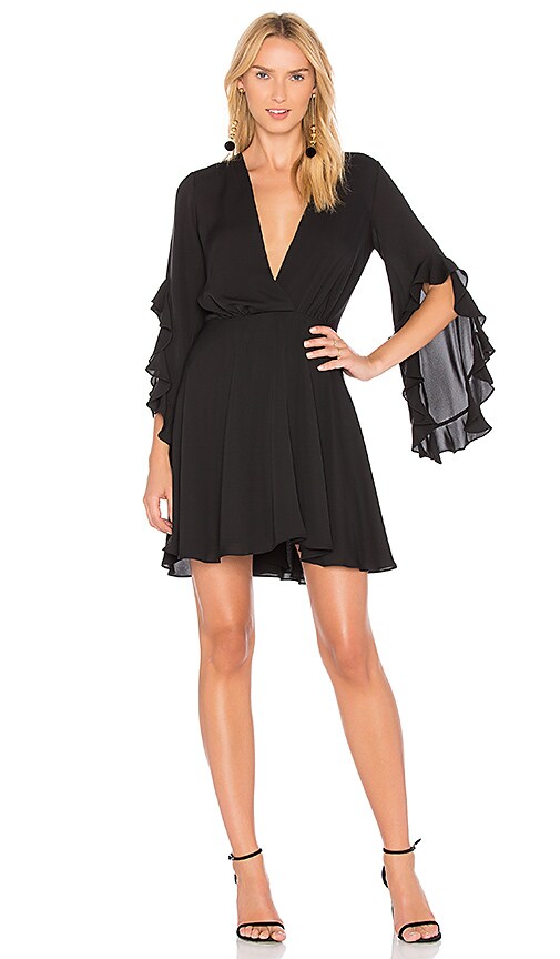 black flutter sleeve dress