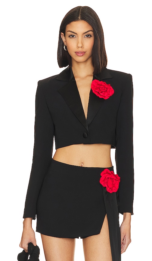 Amanda Uprichard X Revolve Romeo Blazer in Black & Red Rose