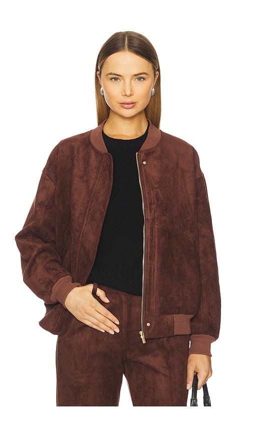Amanda Uprichard X Revolve Vero Suede Bomber Jacket In Brown