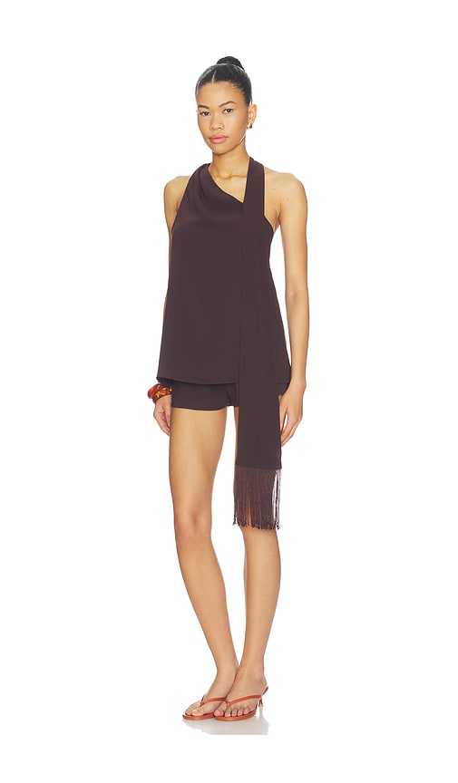  Amanda Uprichard X Revolve Sonya Top With Fringe En Color Chocolate Talla L  (también En M, S, Xl, Xs). 