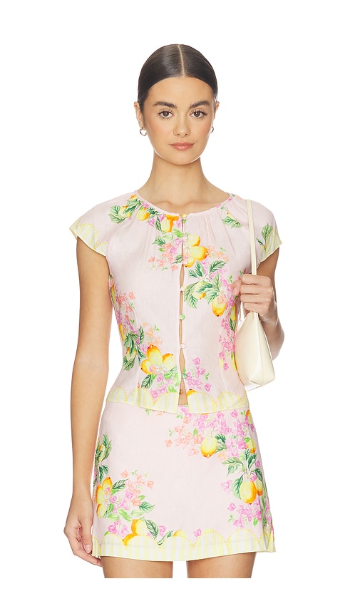 Amanda Uprichard Pinto Front Loop Button Closure Top In Limoncello In Pink