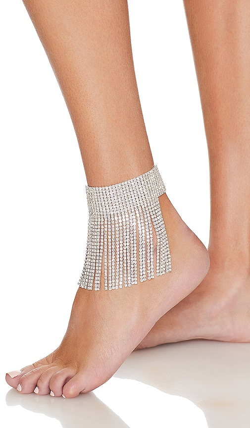 Amber Sceats Crystal Tassel Anklet In Metallic Silver