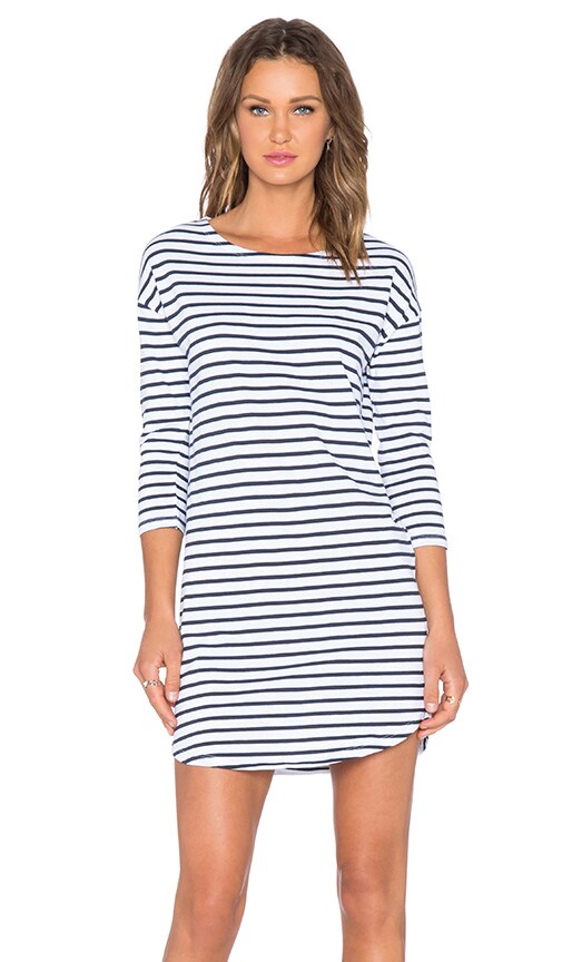 American Vintage Nopiming Dress in White Striped Navy