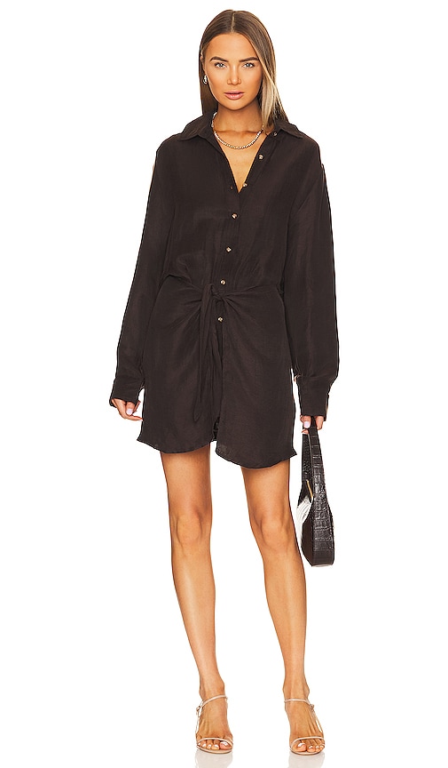 Anemos the L A Button Down Wrap Mini Dress in Chocolate
