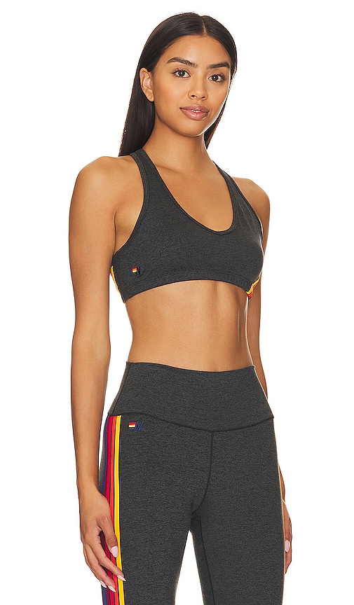 WOMEN'S 5 STRIPE SPORTS BRA - CHARCOAL - Aviator Nation