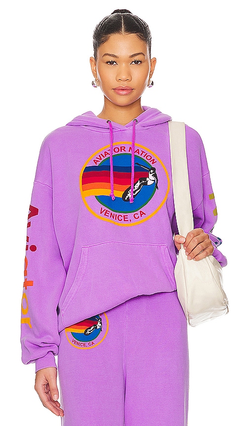Aviator Nation Relaxed Pullover Hoodie in Neon Purple