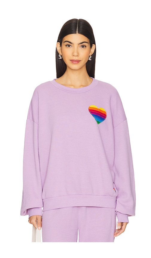 Rainbow Heart Stitch Crew Sweatshirt Relaxed Sand