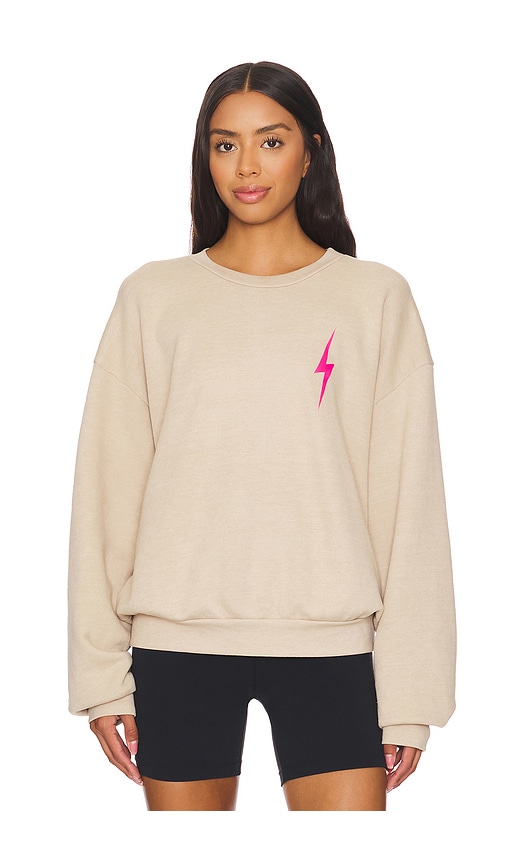 Shop Aviator Nation Bolt 2 Relaxed Crewneck Sweatshirt In Sand & Neon Pink