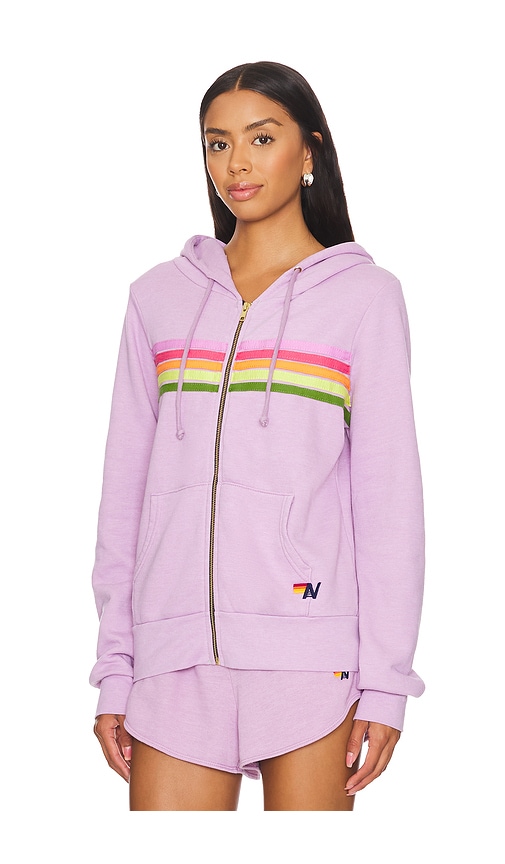 Shop Aviator Nation 5 Stripe Zip Up Hoodie In Mauve,pink Green