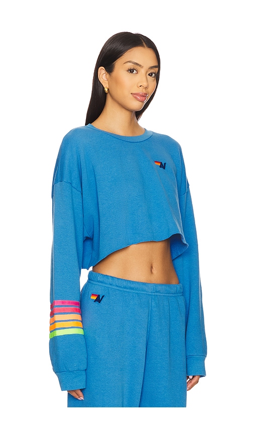 Shop Aviator Nation Rugby Stitch Relaxed Cropped Crew Sweatshirt