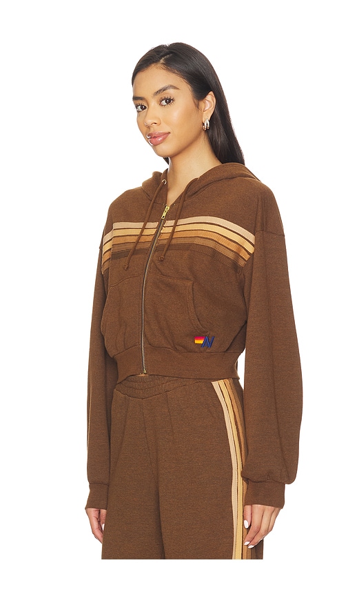 Aviator Nation 5 Stripe Cropped Zip Hoodie In Brown