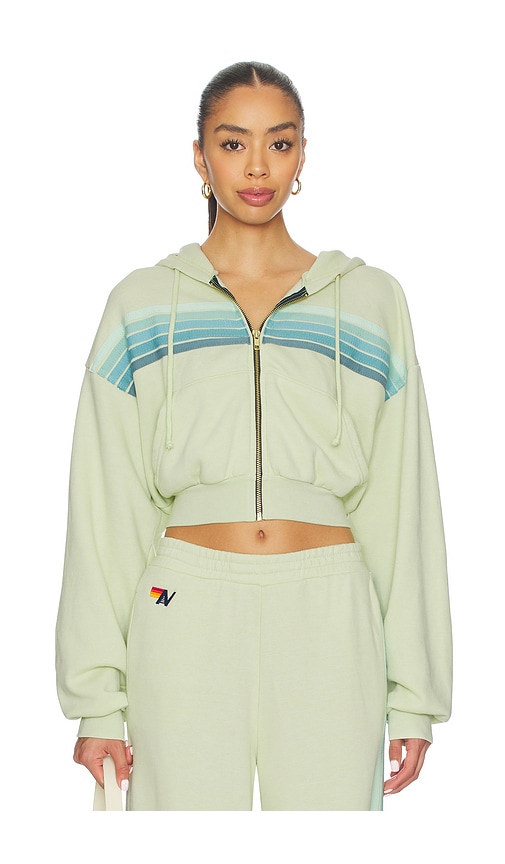 Aviator Nation 5 Stripe Cropped Zip Hoodie