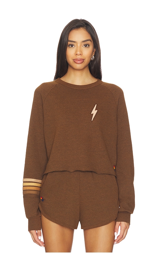 Aviator Nation Bolt Rugby Stitch Cropped Crew Sweatshirt