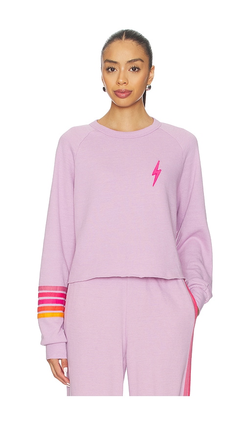 Aviator Nation Bolt Rugby Stitch Cropped Crew Sweatshirt