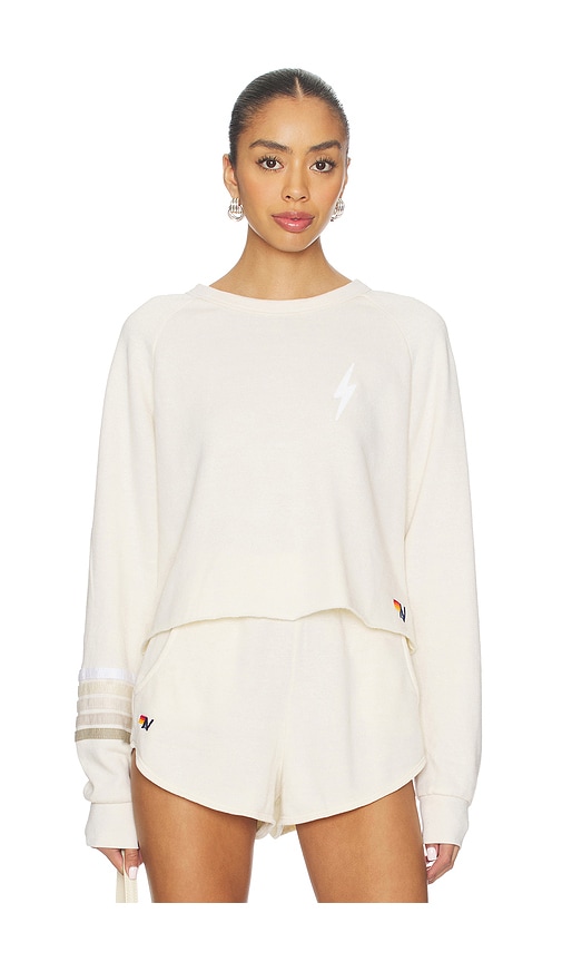 Aviator Nation Bolt Rugby Stitch Cropped Crew Sweatshirt