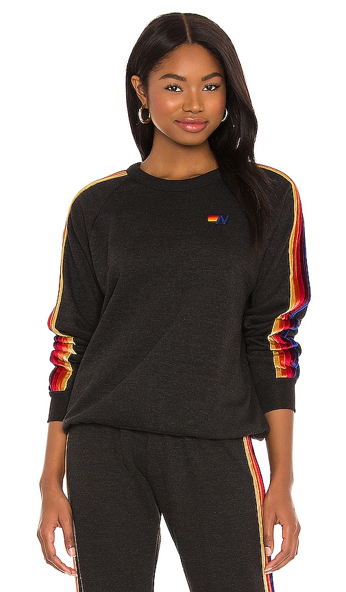 AVIATOR NATION outlet Disco Rainbow Stripe Classic Zip Sweatshirt L Charcoal