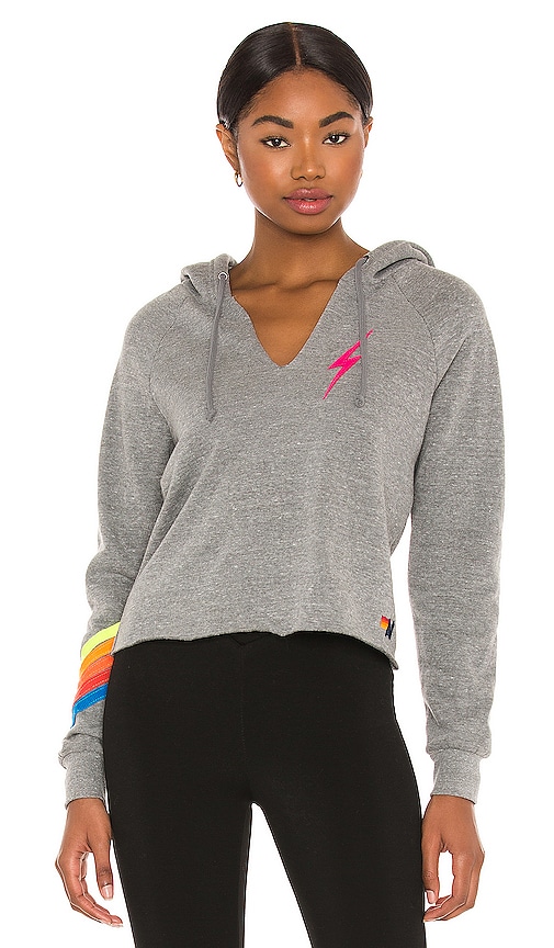 Aviator 2024 Nation bold stitch chevron 5 hoodie in heather and neon rainbow cropped