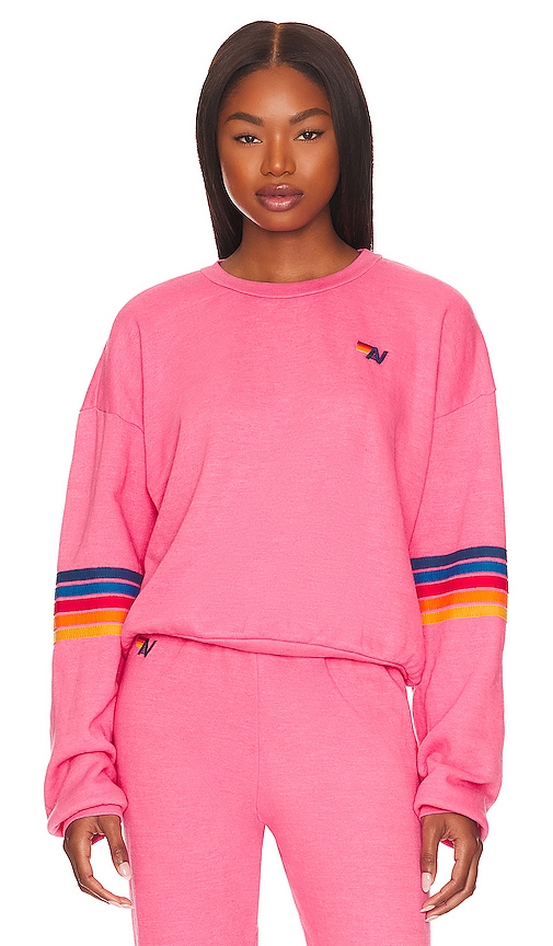 Aviator Nation Rainbow Stitch Sweatshirt in Paris Pink