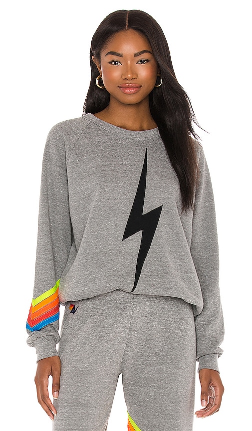 Aviator Nation Bolt Stitch Chevron Crew Sweatshirt in Heather & Neon Rainbow