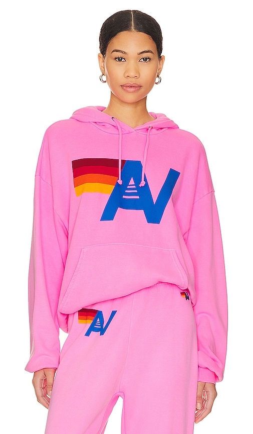 Aviator Nation X Revolve 5 Stripe Crew Sweatshirt in Neon Pink
