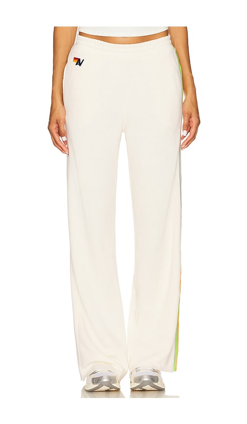 Aviator Nation 5 Stripe Wide Leg Pocket Sweatpant In Neutral