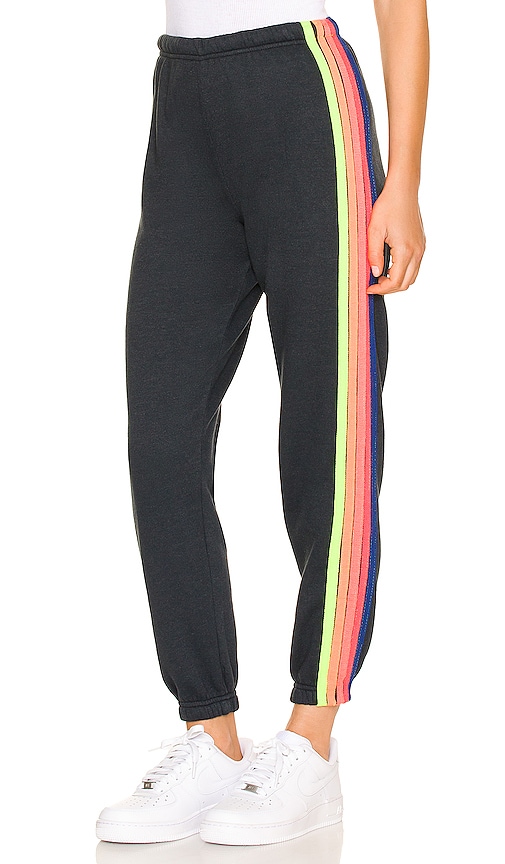 5 Stripe Womens Sweatpants, Black/Neon Rainbow – Punch Clothing