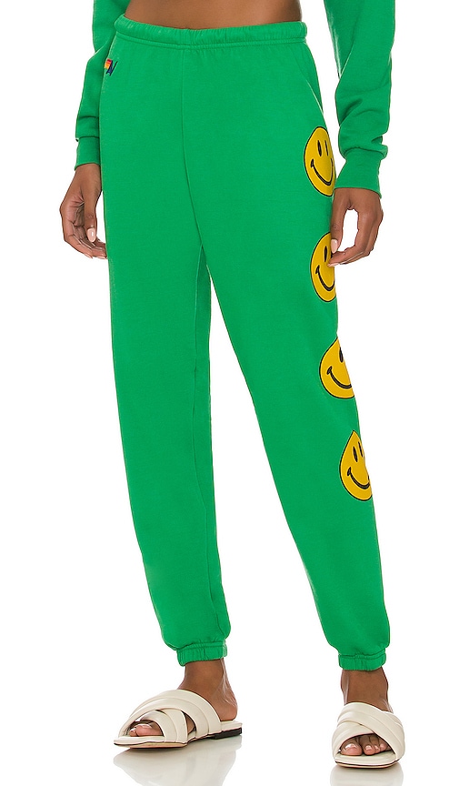 Aviator Nation Smiley Face Jogger Pants In Kelly Green