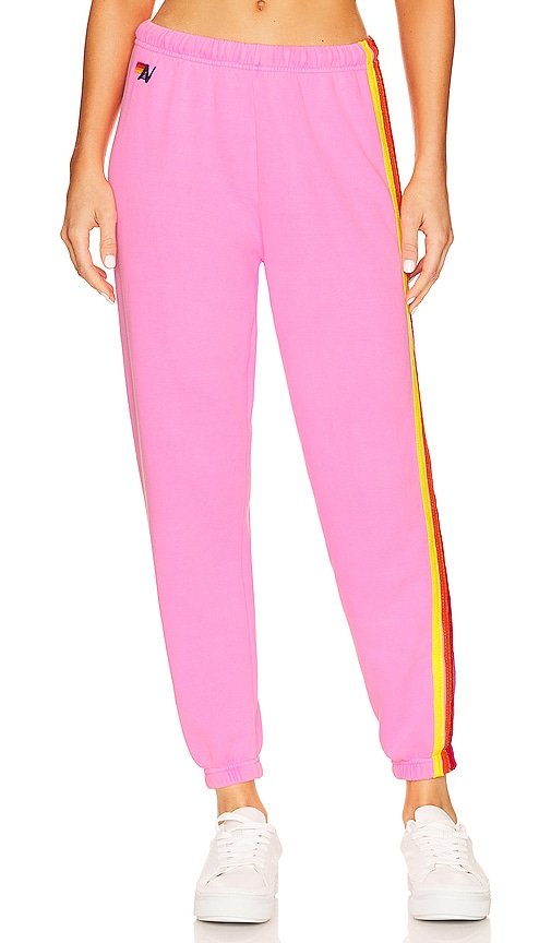 Aviator Nation 5 Stripe Sweatpant in Neon Pink, Yellow, & Purple | REVOLVE