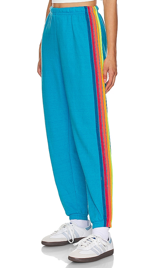 Shop Aviator Nation 5 Stripe Sweatpant In Neon Blue & Neon Rainbow