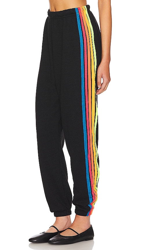 Shop Aviator Nation 5 Stripe Sweatpant In Black & Neon Rainbow