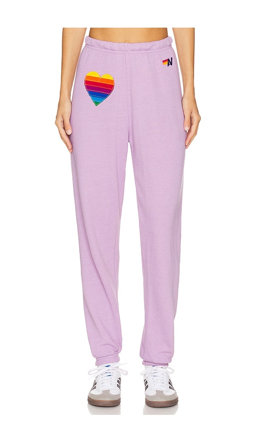 Shop Aviator Nation Rainbow Heart Stitch Sweatpant In 淡紫色