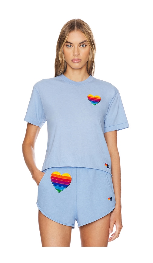 Shop Aviator Nation Rainbow Heart Stitch Boyfriend T-shirt In Baby Blue