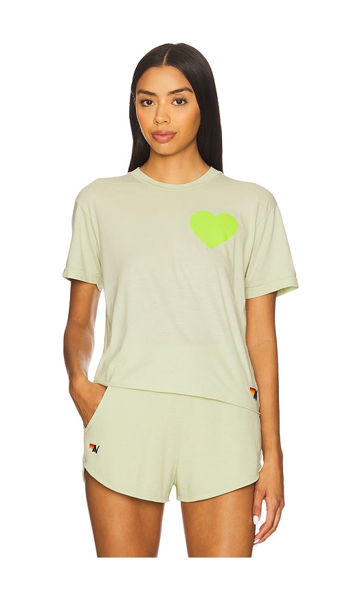 Aviator Nation Heart Print Boyfriend Tee in Lime Cream & Neon Yellow