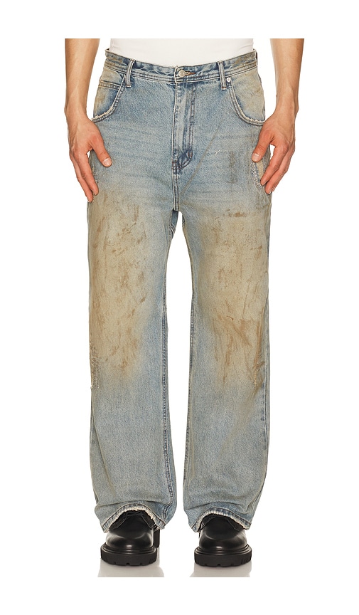 Andersson Bell Unisex Destroyed Wide Leg Jeans in Blue | REVOLVE