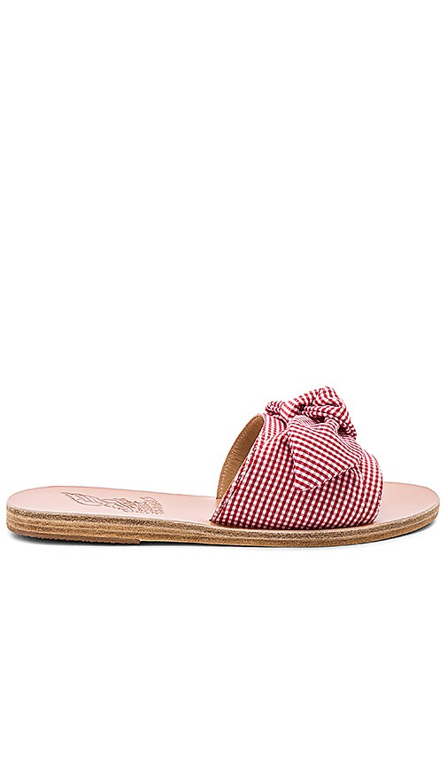 Ancient Greek Sandals Taygete Bow Slide in Gingham Red REVOLVE