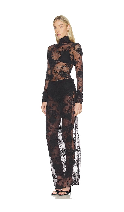 The Andamane Tessa Lace Turtleneck Openback Jumpsuit In Black