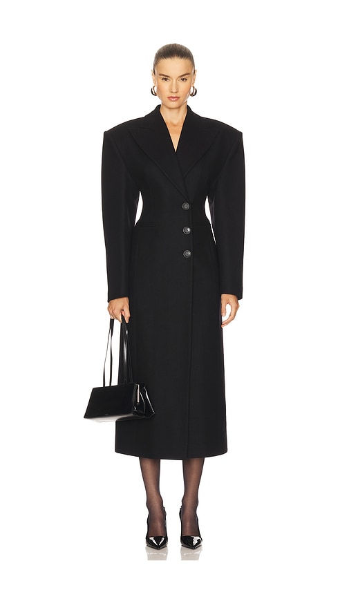 The Andamane Long Wool Coat With Single Breasted Button Detailing In Black