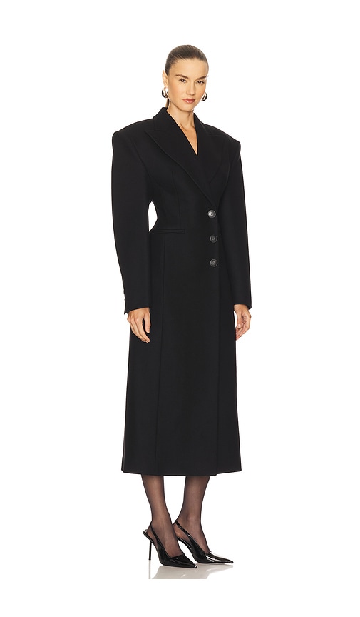 The Andamane Long Wool Coat With Single Breasted Button Detailing In Black