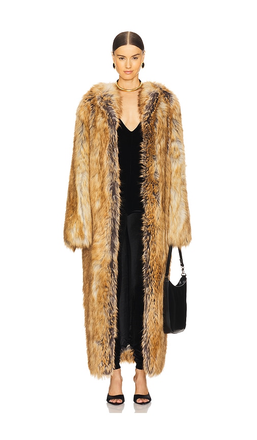 The Andamane Taylor Faux Fur Maxi Coat in Brown. Size 42/M.