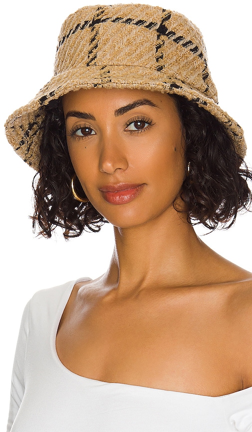 ANINE BING Cami Bucket Hat in Camel Check REVOLVE